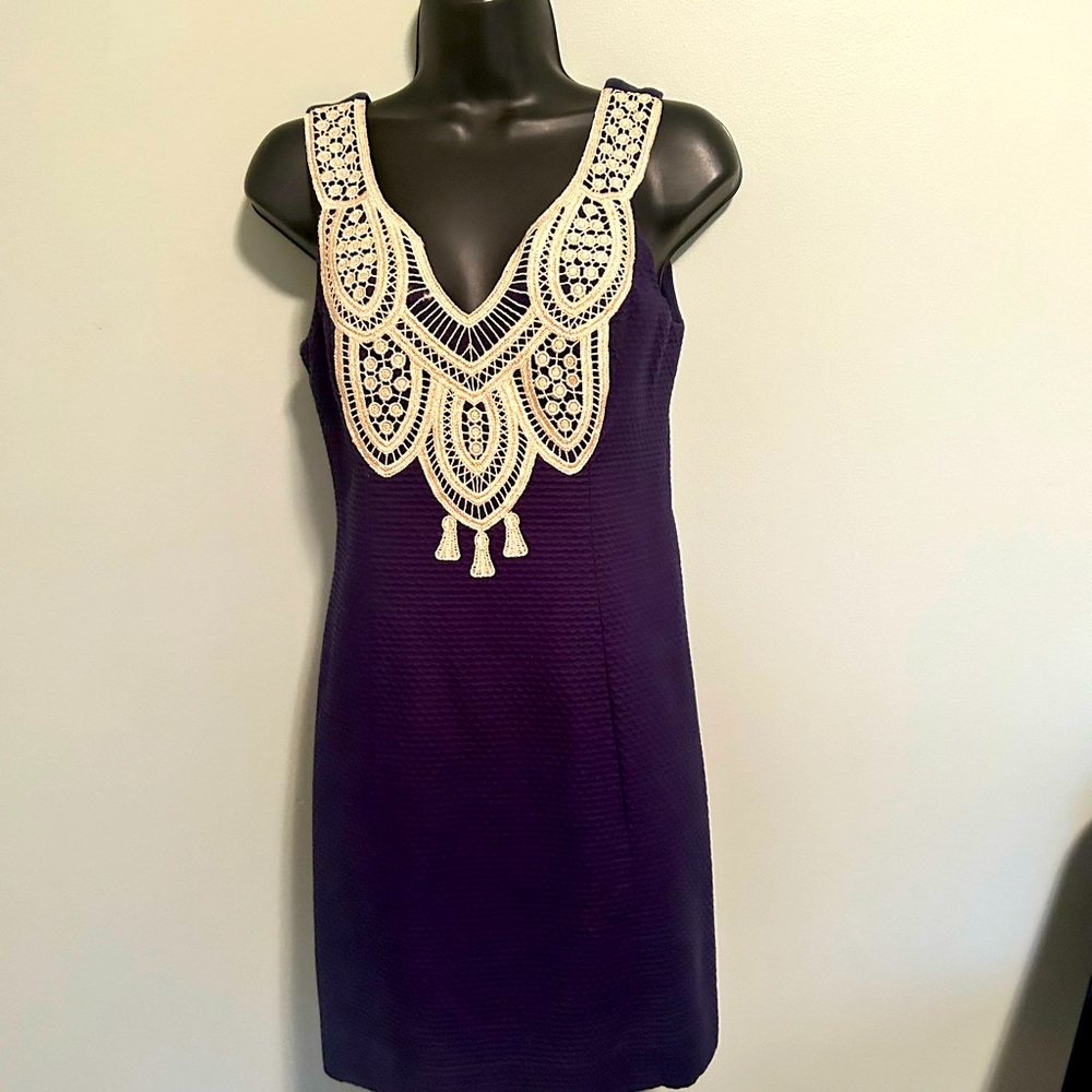Lilly Pulitzer Navy shift dress with gold appliqué